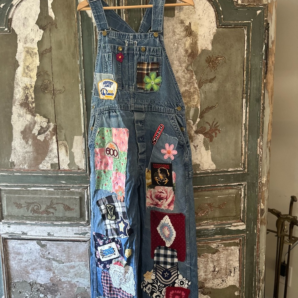 Patchwork Denim Overalls with Colorful Accents